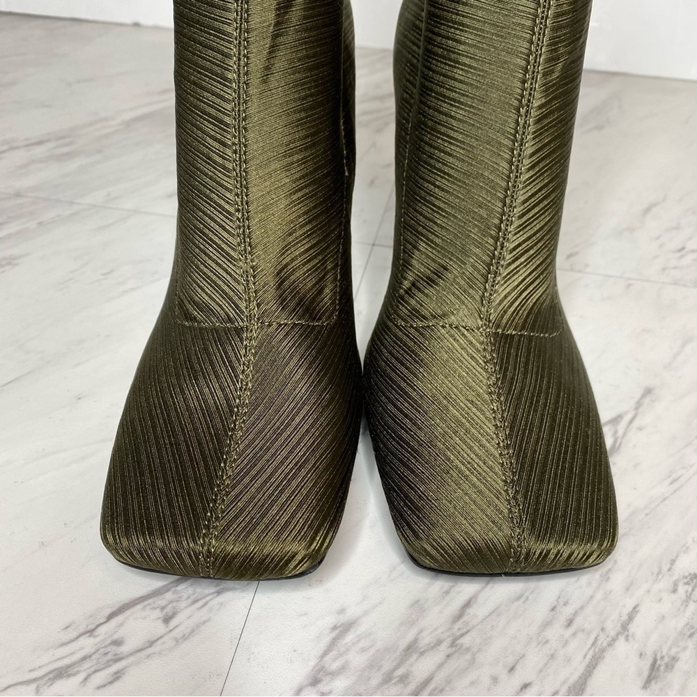 New! Topshop Tia Green Square Toe Heeled Sock Bootie 8 - Picture 9 of 14